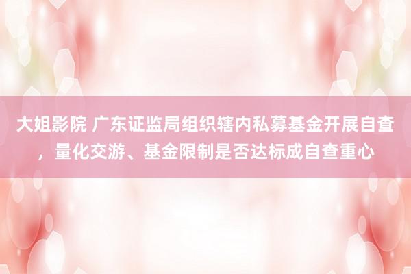 大姐影院 广东证监局组织辖内私募基金开展自查，量化交游、基金限制是否达标成自查重心